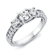 Pompeii 1/3ct Vintage Three Stone Round Diamond Engagement Ring 14K White Gold (H,I1)