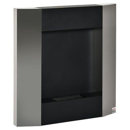 

HOMCOM Ethanol Fireplace 28.25 Wall-Mount 0.2 Gal Stainless Steel 215 Sq. Ft. Burns up to 1 Hour Silver/Black