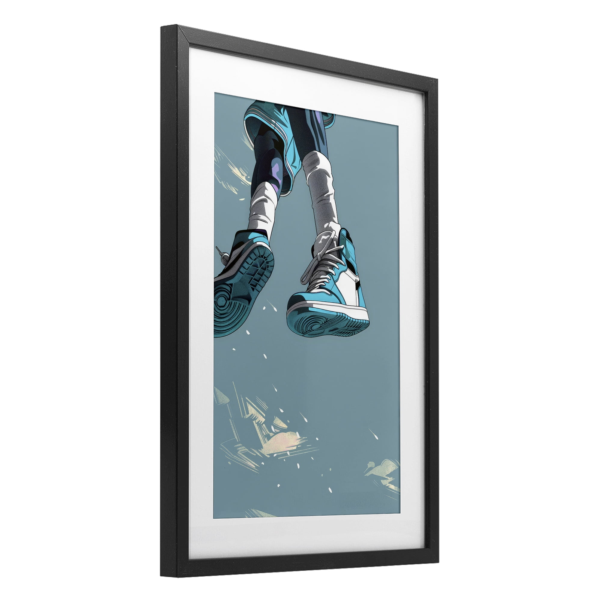 Stupell Industries Sporty Jump with Sneakers Black Framed Print Under Glass, design by Ray Powers