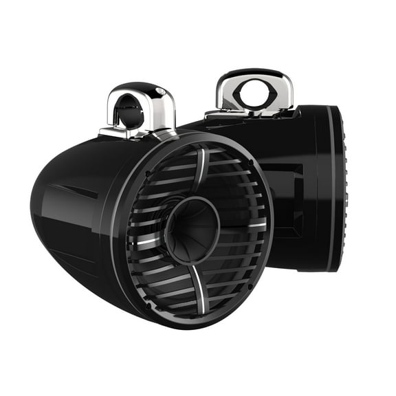 Wet Sounds REV 10 HD 10" Horn Loaded Compression Driver Tower Speakers with XW Grills & Stainless Fixed Clamps, 300 Watts RMS, Black, Pair