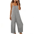 thumbnail image 2 of Inverlee Women's Cotton Linen Backless Spaghetti Strap Jumpsuits Loose Fit Sleeveless Stretchy Long Romper Pants Fashion Solid Color Breathable Comfy Jumpsuits, 2 of 6