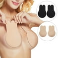 thumbnail image 2 of 4 Pairs Rabbit Ear Reusable Silicone Bust Nipple Cover Pasties Stickers Breast Adhesive Invisible Bra Lift Tape, Beige 9 cm（ S/M）, 2 of 7