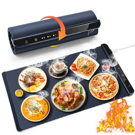 Food Warming Mat - Fast Heating Silicone Electric Warming Tray with 3 Level Temperature, Raised Feet Protects Table, Roll Up Buffet Hot Plates Heat Pad, Portable Food Warmer for Parties Home Travel