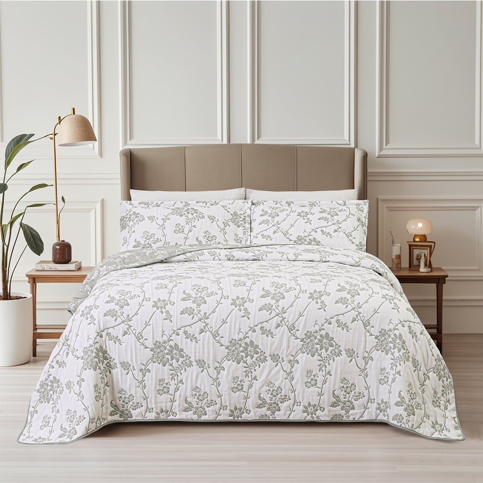 Couvre-lit brodé en jacquard Marina Decoration, parure de lit ultra douce, réversible, avec taies d'oreiller matelassées