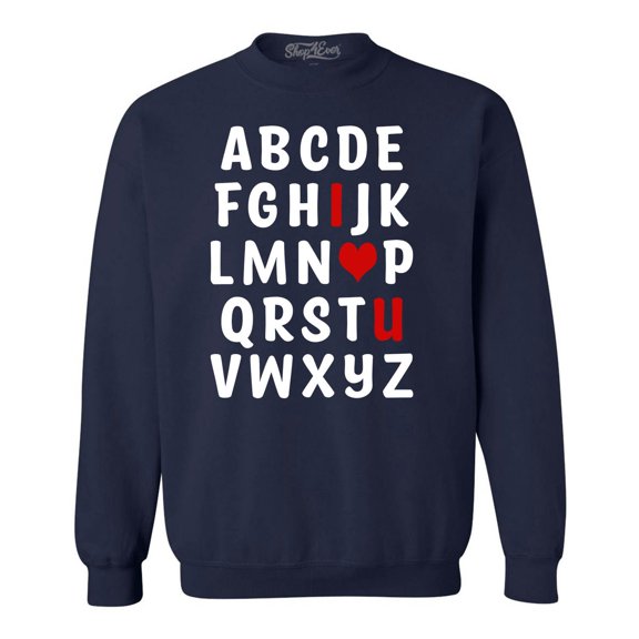 Shop4Ever Men's I Heart U ABC's Valentine's Day Love You Crewneck Sweatshirt X-Large Black