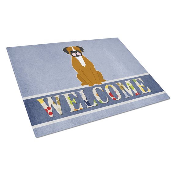 Carolines Treasures BB5697LCB Flashy Fawn Boxer Welcome Glass Cutting Board Large 12H x 16W multicolor