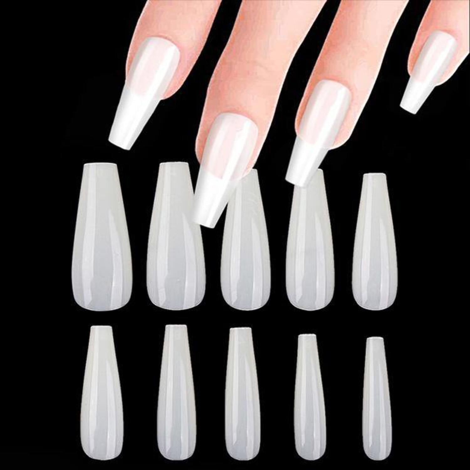 100 Acryl-Nagelspitzen Ballerina/Coffin – 10 Größen, Klar, Mit Aufbewahrungsbox Für Nageldesign