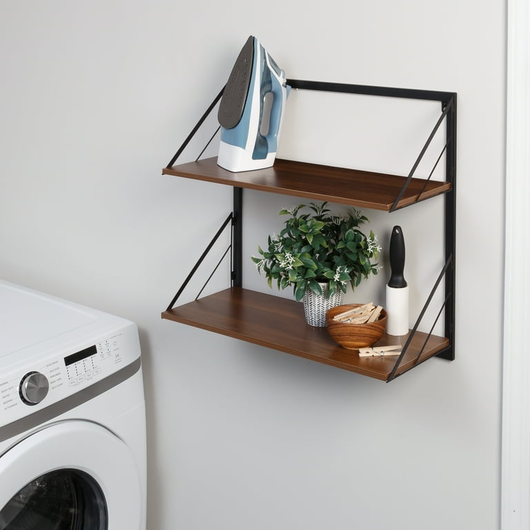 Honey Can Do 2 Tier Laundry Shelf W Wood Walnut Walmart