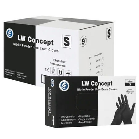 

LW CONCEPT Black Nitrile Disposable Gloves - Powder & Latex-Free Disposable Exam Nitrile Gloves - (Case Of 1 000) – Small