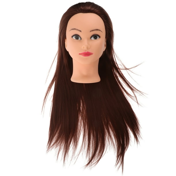 Cabeza de maniquí con pelo sintético para práctica y entrenamiento de peluquería Cabeza de maniquí para trenzar y peinar cabello largo Cabeza de maniquí con maquillaje
