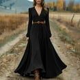 thumbnail image 3 of Women's Casual Dress Long Sleeve V-Neck Western Style Loose Fit Midi Dress for Spring Fall Daily,Black,XL, 3 of 5