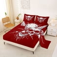 thumbnail image 2 of Homewish Halloween Wing Skull Bed Sheets,Sharp Spiked Print Full Size Sheets,Scarlet Red White,4-Piece,1 Flat Sheet,1 Fitted Sheet and 2 Pillowcases, 2 of 6