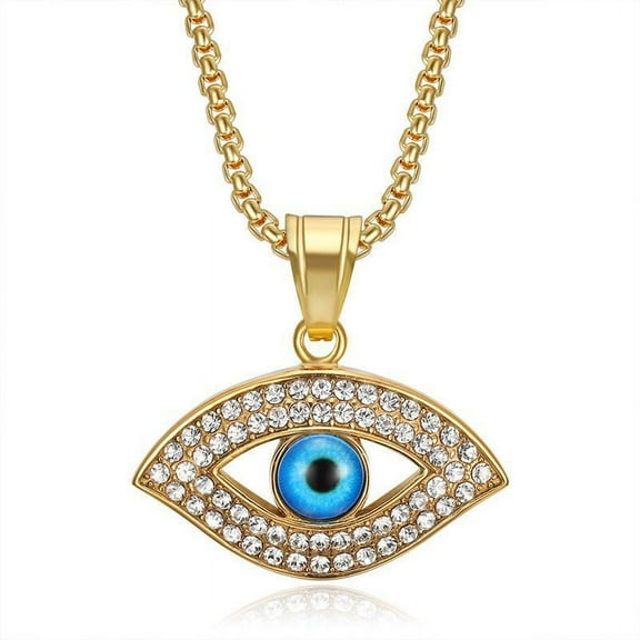 Eye of Horus, Eye of God 14K Yellow Gold Necklace,Evil Eye Pendant, Men's Trendy Retro Weird Egyptian Amulet Jewelry