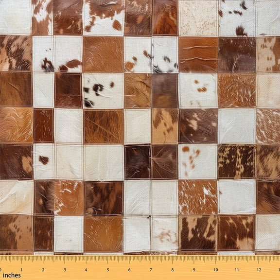 Erosebridal Animal Skin Print Fabric By The Yard, Cow Pattern Indoor Outdoor Fabric, Brown Safari Plaid Patchwork Decorative Fabric, Farm Wildlife Quilting Fabric By The Yard 2 Yards
