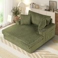 thumbnail image 6 of Aukfa 53"W Oversized Chaise Lounge Loveseat Sleeper Sofa with 2 Cup Holders, 3 Pillows, Fluffy Corduroy, Olive Green, 6 of 9
