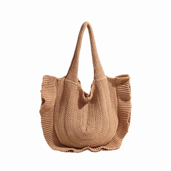 ibiyuan Summer Hand Crochet Beach Shoulder Tote Bag for Women, Cute Knit Woven Vacation Crossbody Hand Purse