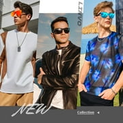 LINVO Trendy One-Piece Mirrored Lens Polarized Shades Fashion Black Sunglasses for Men