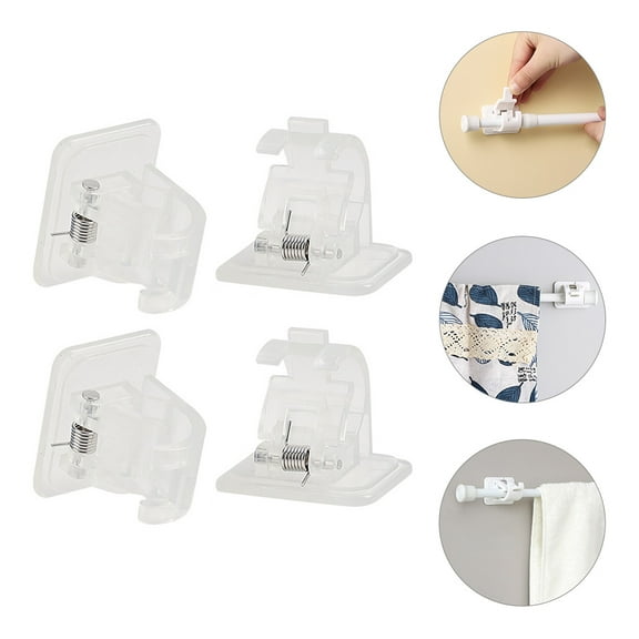 WHAMVOX  4 Pcs Curtain Rod Clamps Adhesive Shower Rods Brackets White
