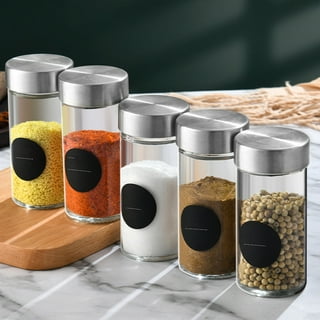 4Pcs Acacia Wood Cover Seasoning Jar Square Transparent Glass Bottles  Kitchen Storage Salt Spice Restaurant Sealing