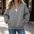 thumbnail image 2 of Hoodies for Women Half Zip Drawstring Solid Color Long Sleeve Pullover Hooded Sweatshirt Winter Casual Sport Tops, 2 of 7