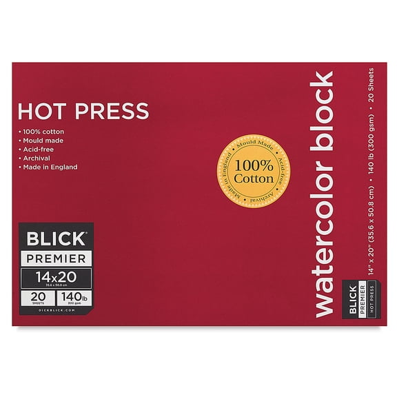 Blick Premier Watercolor Block - 14" x 20", Hot Press, 140 lb, 20 sheets