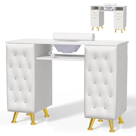 OmySalon Manicure Table w/Dust Collector Nail Desk for Nail Tech Nail Station with Storage for Makeup Beauty Spa Salon w/Hand Rest Acetone Resistant (White Manicure Table Only)