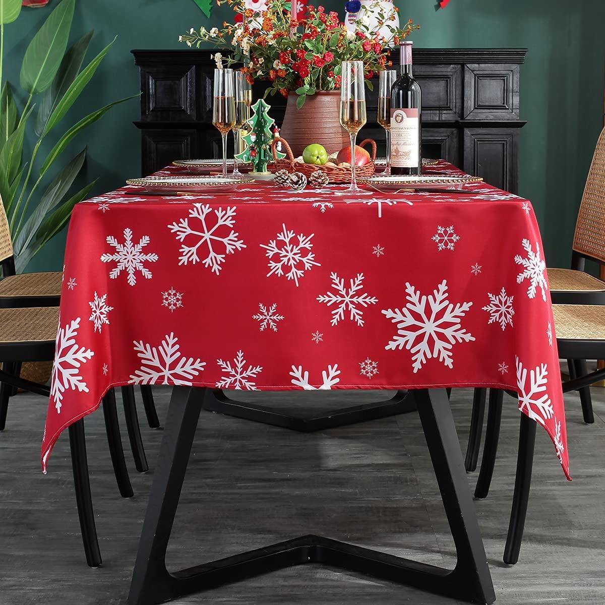 Christmas Tablecloth Rectangle, Plaid Table Cloth with Snowflake  Decorations, Heavy Weight & Spillproof Table Cover for Dining, Party &  Holidays (Snow