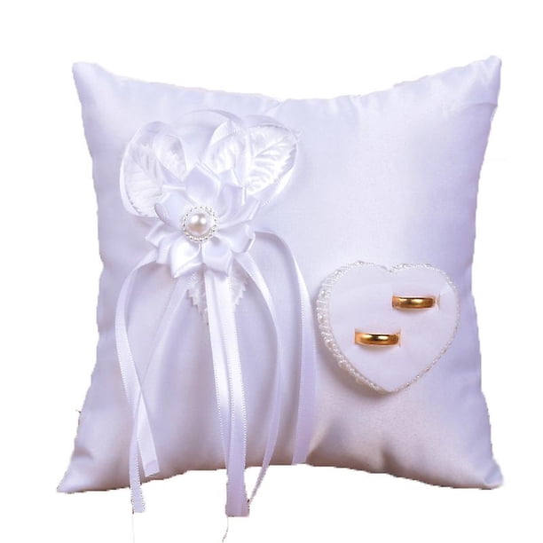 Almohada para anillos de boda TANGJMXG Decoración romántica cuadrada blanca 20 x 20 cm