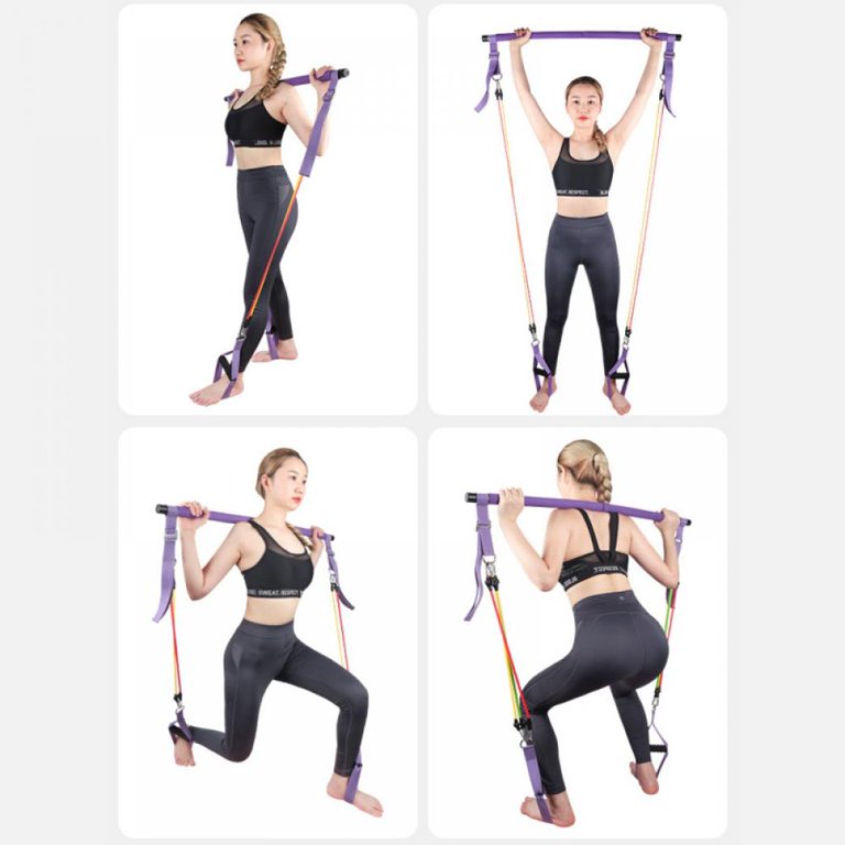 Multifunctional Pilates Bar Kit with Resistance Bands - 6 Resistance Bands  (15, 20, 25 LB) Portable Gym Equipment - Home, Office & Travel Workout
