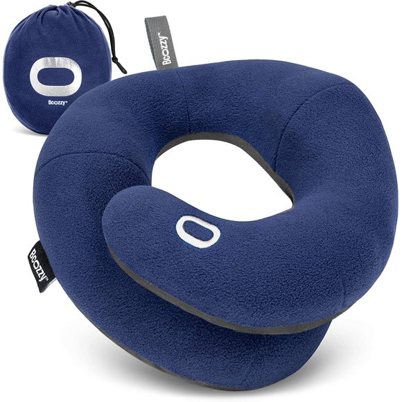Almohada de viaje para cuello BCOZZY, XL, azul marino con bolsa de transporte, lavable