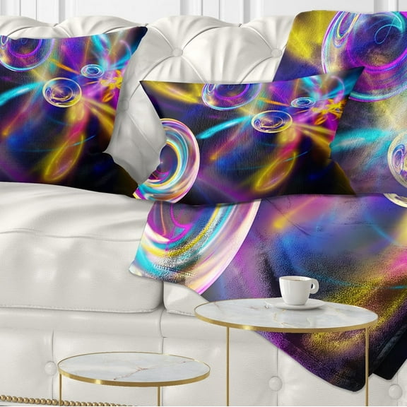 Designart Blue Fractal Desktop - Contemporary Throw Pillow - 12x20