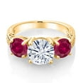 thumbnail image 2 of Gem Stone King 18K Yellow Gold Plated Silver White Moissanite and Red Created Ruby Engagement Ring for Women | 3.90 Cttw | Round 8MM | Gemstone Birthstone | Size 6, 2 of 5