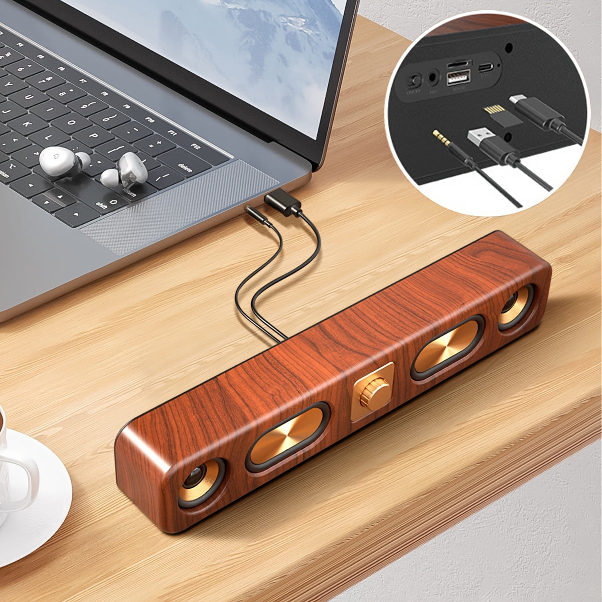 10W Vintage Wireless Bluetooth Sound Bar Speaker Desktop Dual 2'' Speakers USB Wired, 3.5mm Aux-in Computer Speakers for Desktop Monitor