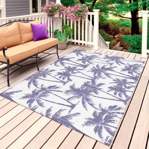 Purple Palm Tree Outdoor Rug for Patio/Deck/Porch, Non-Slip Large Area Rug 4 x 6 Ft, Summer Tropical Tree Coastal Beach Indoor Outdoor Rugs Washable Area Rugs, Reversible Camping Rug Carpet Runner