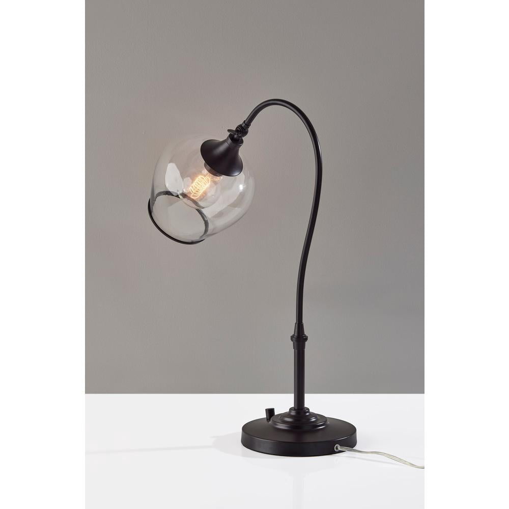 Adesso Bradford Desk Lamp, Dark Bronze, Clear Glass with Metal Rim Shade