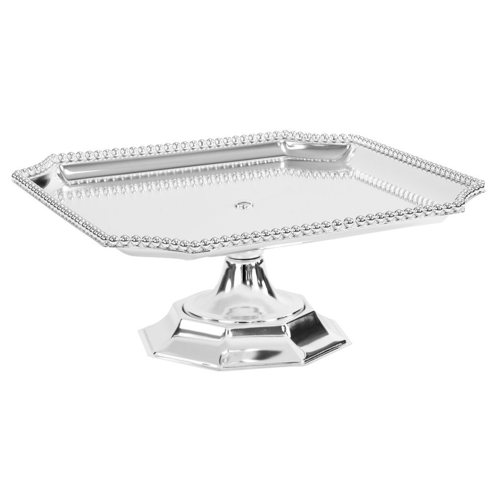1 Pc, Square Metal Cake Stand W/Beaded Edge Silver For Delectable