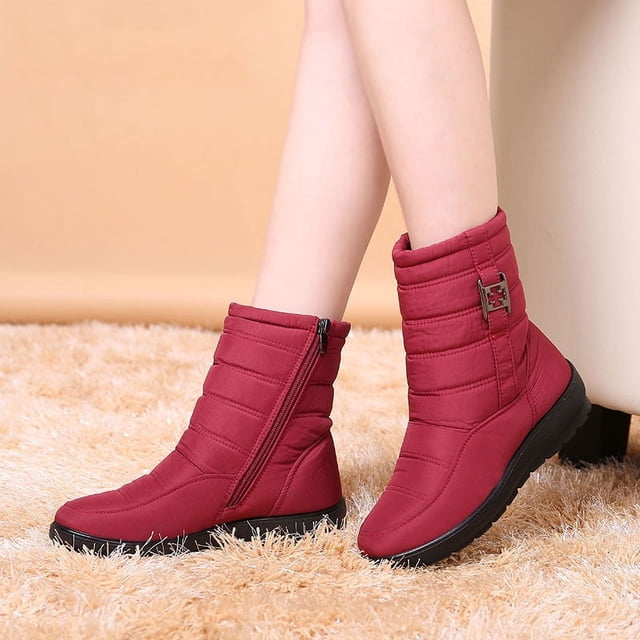 Botas de nieve cálidas de terciopelo de invierno para mujer, botas de algodón impermeables con cremallera lateral para mujer, zapatos casuales para mujer