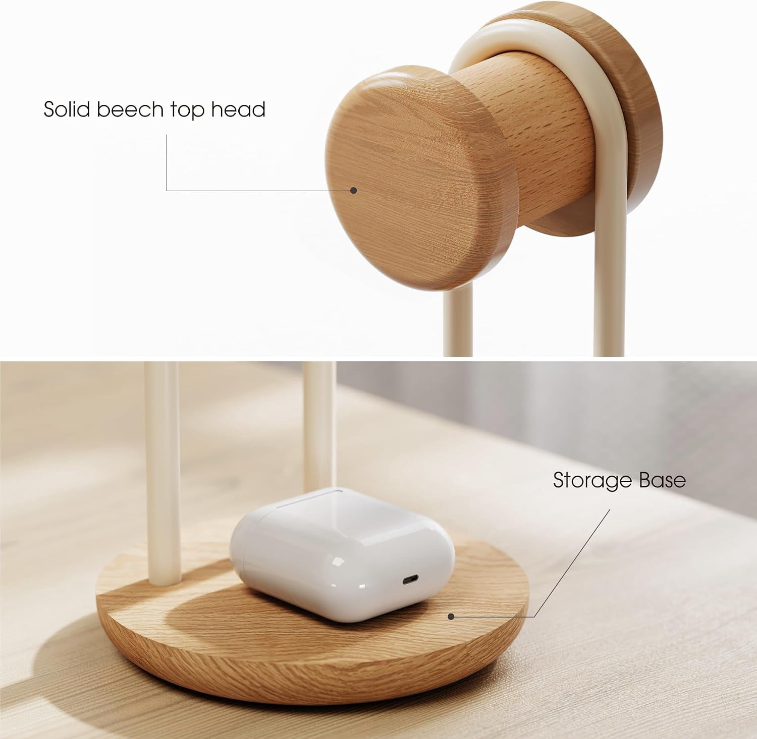 Fenge Headphone Stand with Storage Base, Desktop Headset Holder, Clear Lacquer