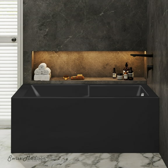 Claire 60 x 32 Right Drain Soaking Alcove Corner Apron Bathtub in Matte Black