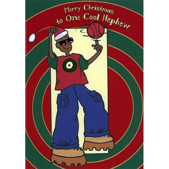 Designer Greetings Boy Balancing Basketball on Finger Juvenile African American Christmas Card for Nephew