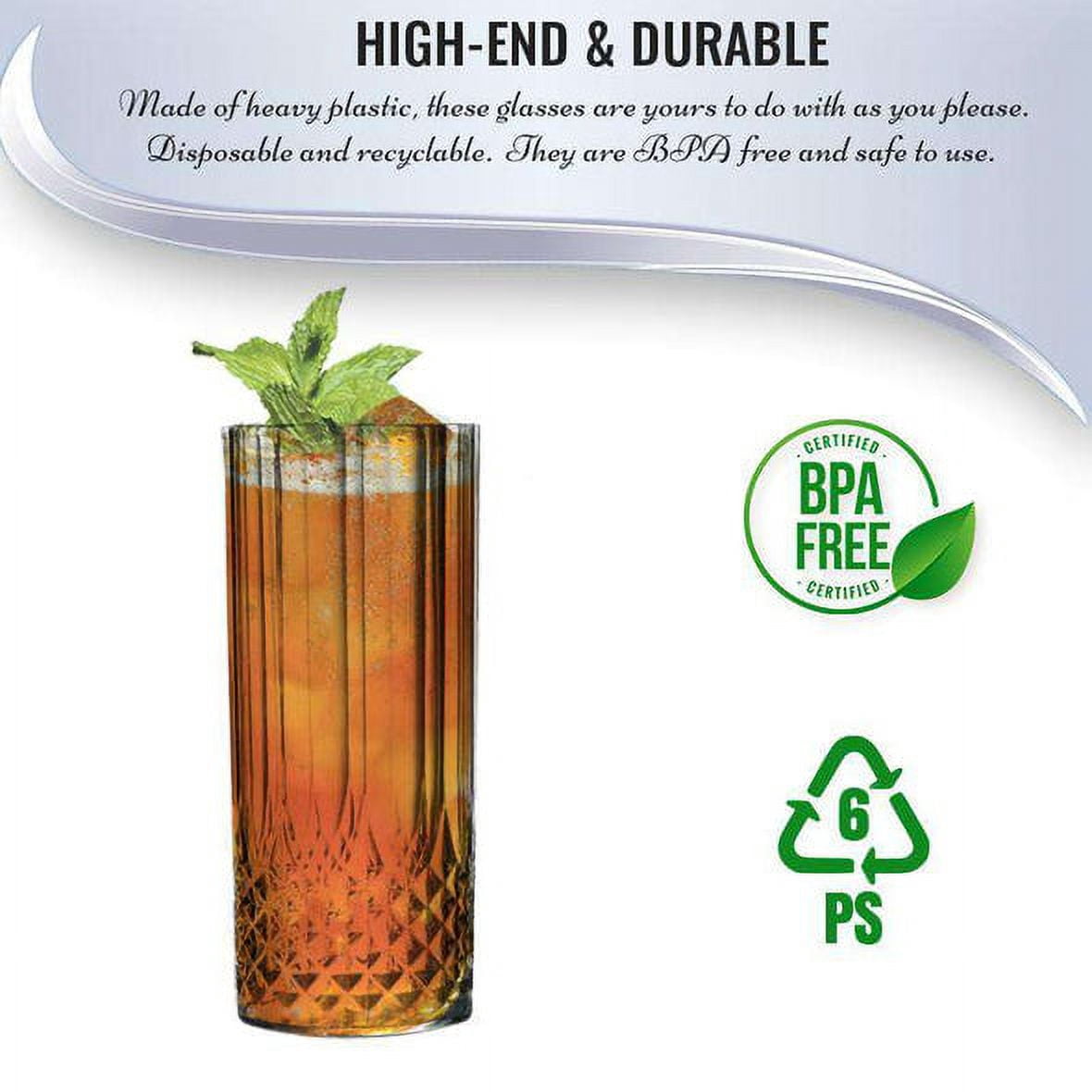 Smarty 14 oz. Clear Crystal Cut High Ball Plastic Glasses 48ct