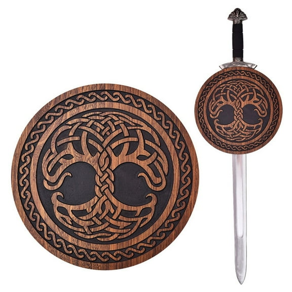 Armory Replicas Celtic Tree of Life Wooden Sword Plaque – Round Wall Display Shield for Swords or Daggers, 12-Inch Wood Mount