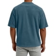 thumbnail image 4 of Domuza Men's Corduroy Henley Shirts Casual Short Sleeve Button-Up Solid Tops 2026 New Fashion Comfy Soft Loose Fit T Shirts Dark Blue 3XL, 4 of 4