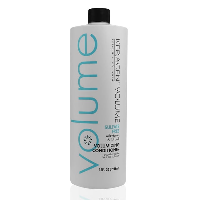 KERAGEN - Acondicionador voluminizador para cabello fino con queratina y sulfato de colágeno libre 32 Oz - Añade espesor hidrata y mejora el volumen del cabello con vitaminas pantenol y aceite de jojo