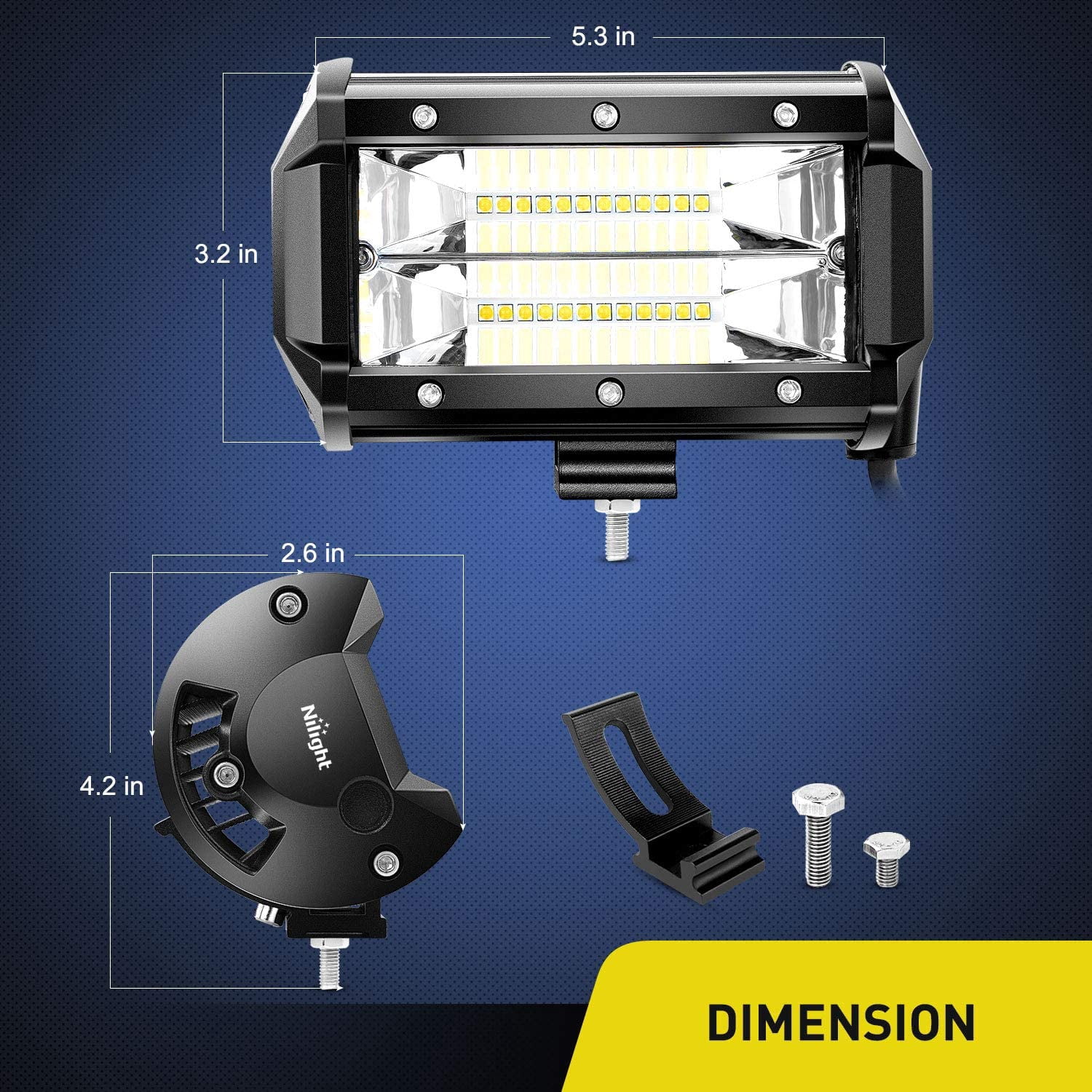 Nilight 5.3 Inch 72W LED Flood Light Bar, Adjustable, IP67 Waterproof, 2 Pieces