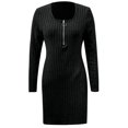 thumbnail image 5 of Fiaer Sweater Dresses Womens Pocket Quarter Zip Plus Size Scoop Neck Long Sleeve Warm Casual Trendy Solid Ribbing Mini Dress Black L, 5 of 6