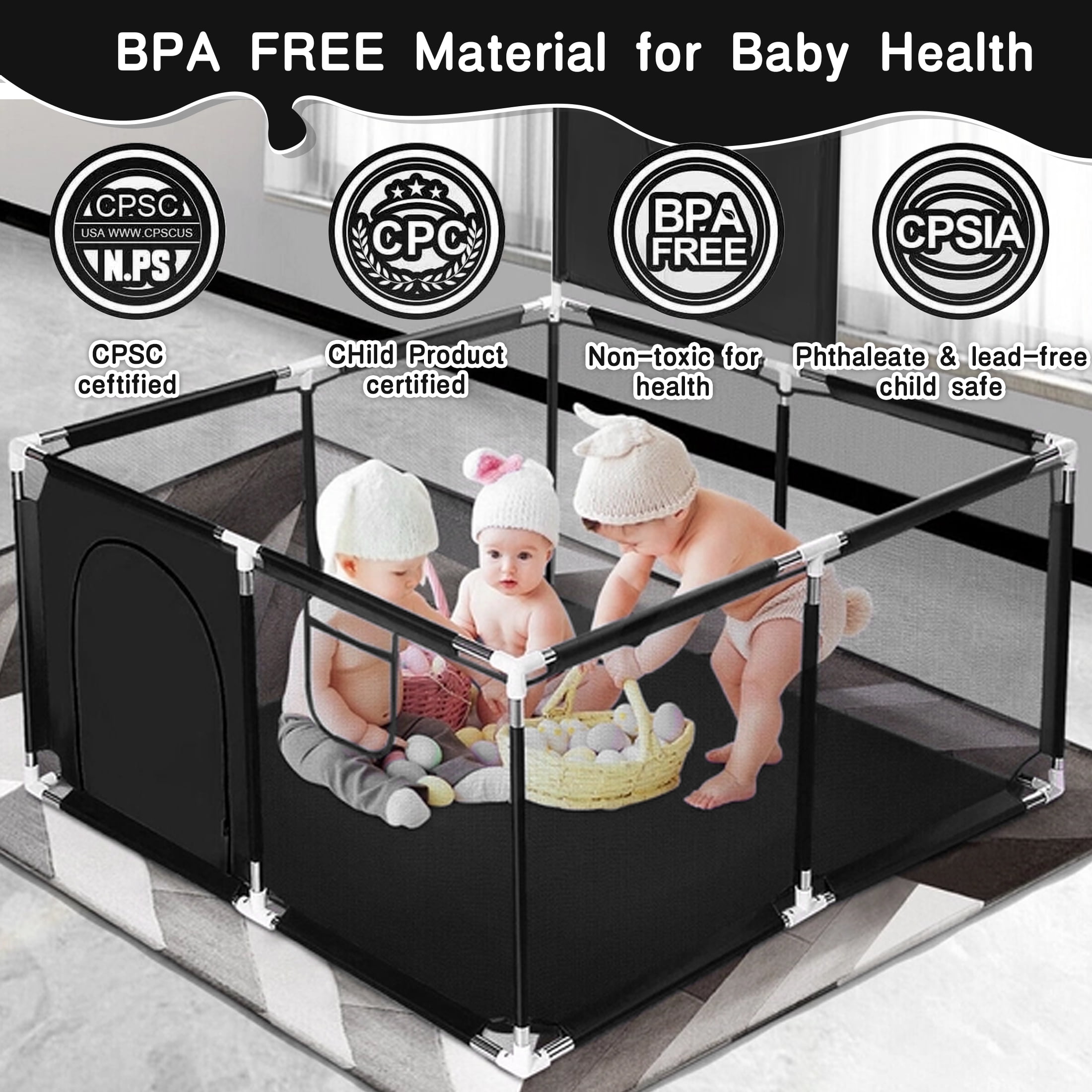 HioHa Baby Playpen, Baby Playard with Basketball Hoop, Portable Play Yard Baby Fences for Infant Toddler