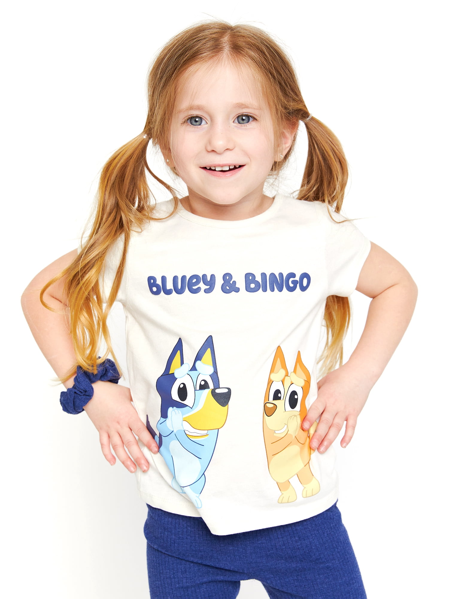 Bluey Baby and Toddler Girls Dresses, Tee, Leggings and Scrunchie, 5-Piece Mix and Match Outfit Set, 2T-5T