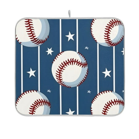 

Baseball Stars Stipes Dish Drying Mat Absorption Pad Kitchen Drainer for Counter Dinning Table 16 x 18