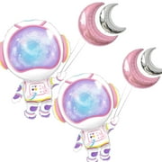 Pink Astronaut Space Balloons,Two the Moon Party balloons/Pink Moon shape balloons for girl outer space party/Galaxy UFO party decor